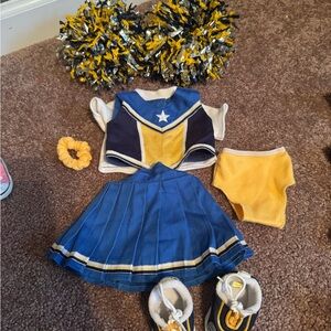 American Girl Blue and Yellow Cheerleader Outfit with Pom-Poms